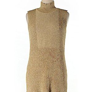INC INTERNATIONAL CONCEPTS METALLIC GOLD MOCK TURTLENECK TUNIC SWEATER SLEEVLESS